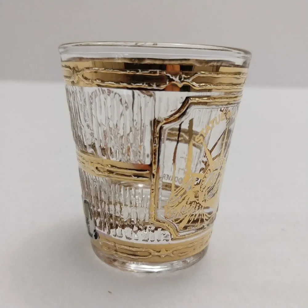Vintage Culver Shot Glass 22k gold Illustration Of The Statue of Liberty #K007